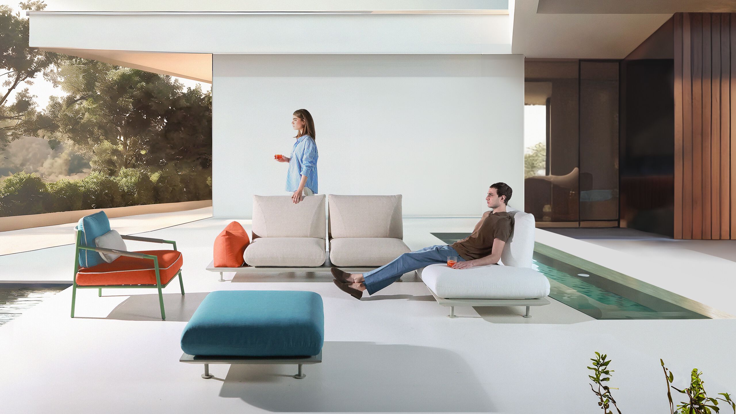 Тканевый съемный модульный садовый диван Calia Italia открытый ARCH-00020772 - Вид №4