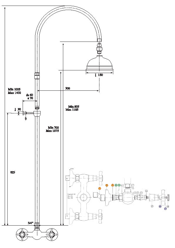 664920KO18D200 Душевая система Bandini Old England Santreyd - Вид №1