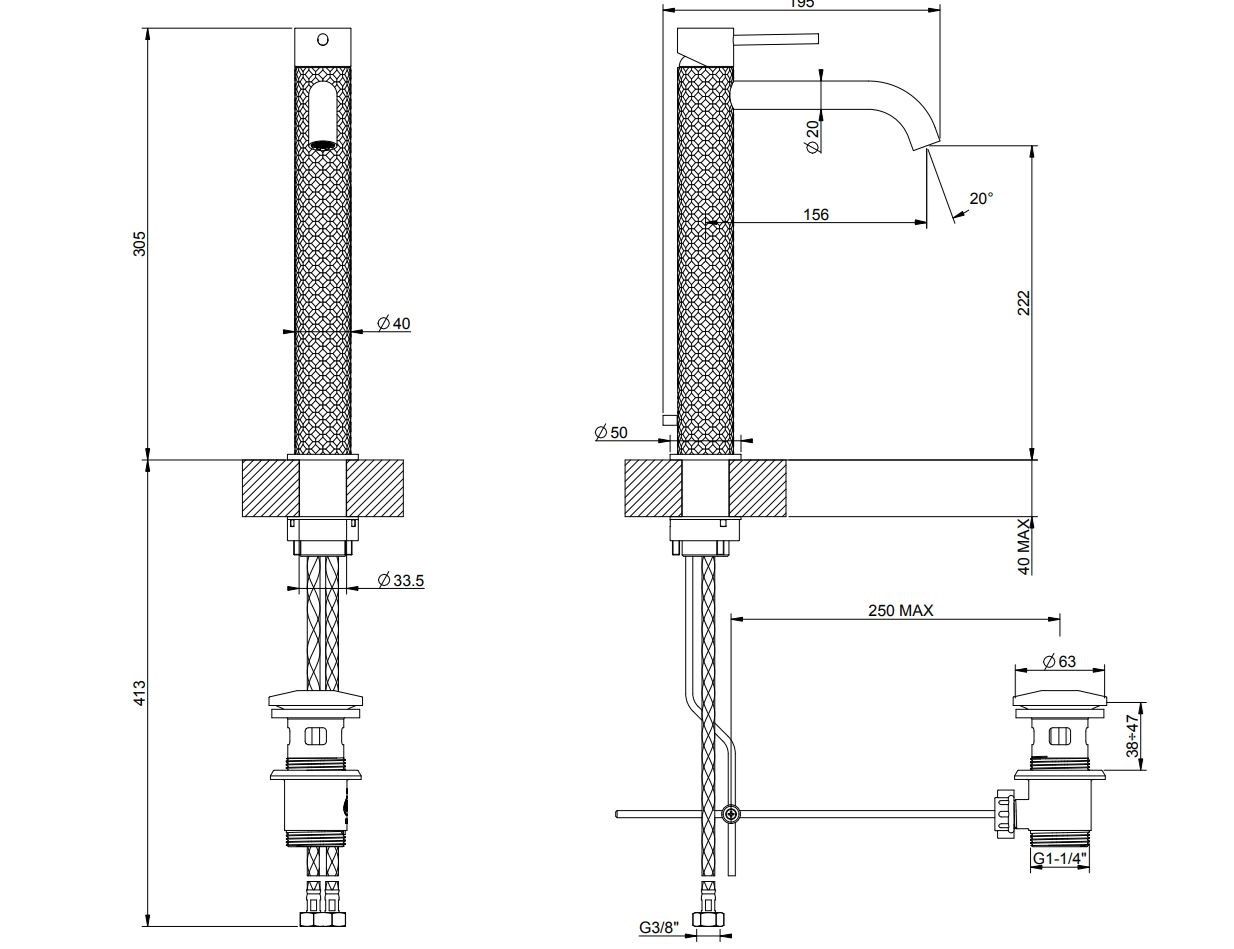 Смеситель для раковины из нержавеющей стали Gessi Messi316 ARCH-00110528 - Вид №5