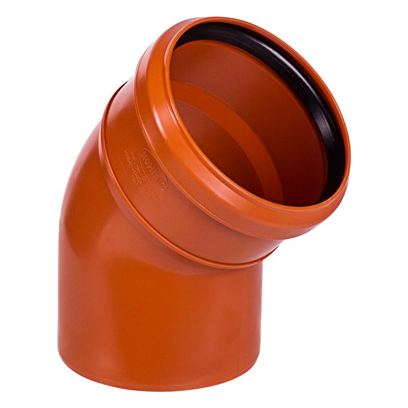 Отвод канализационный ПВХ 110мм 45° рыжий Политек 6383 - Вид №1
