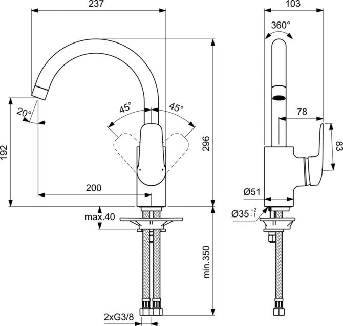 B1727AA Смеситель для кухонной мойки Ideal Standard CERAFLEX  - Вид №3