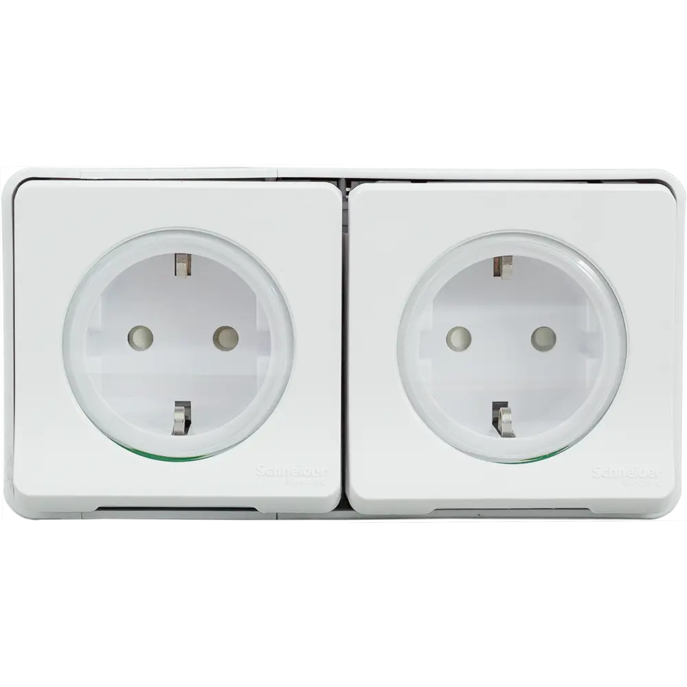 Розетка двойная накладная влагозащищённая Schneider Electric Mureva Styl с заземлением с крышкой и шторками IP55 белый 82307261 STLM-2053286