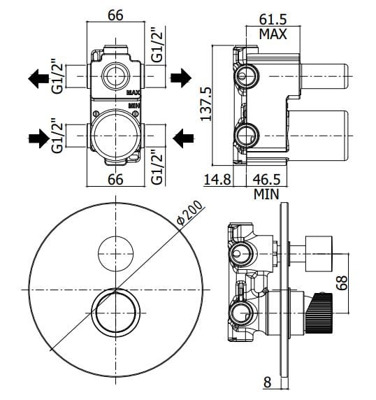 Встраиваемый однорычажный смеситель для душа RUBINETTERIA PAFFONI Jo ARCH-00082002 - Вид №2