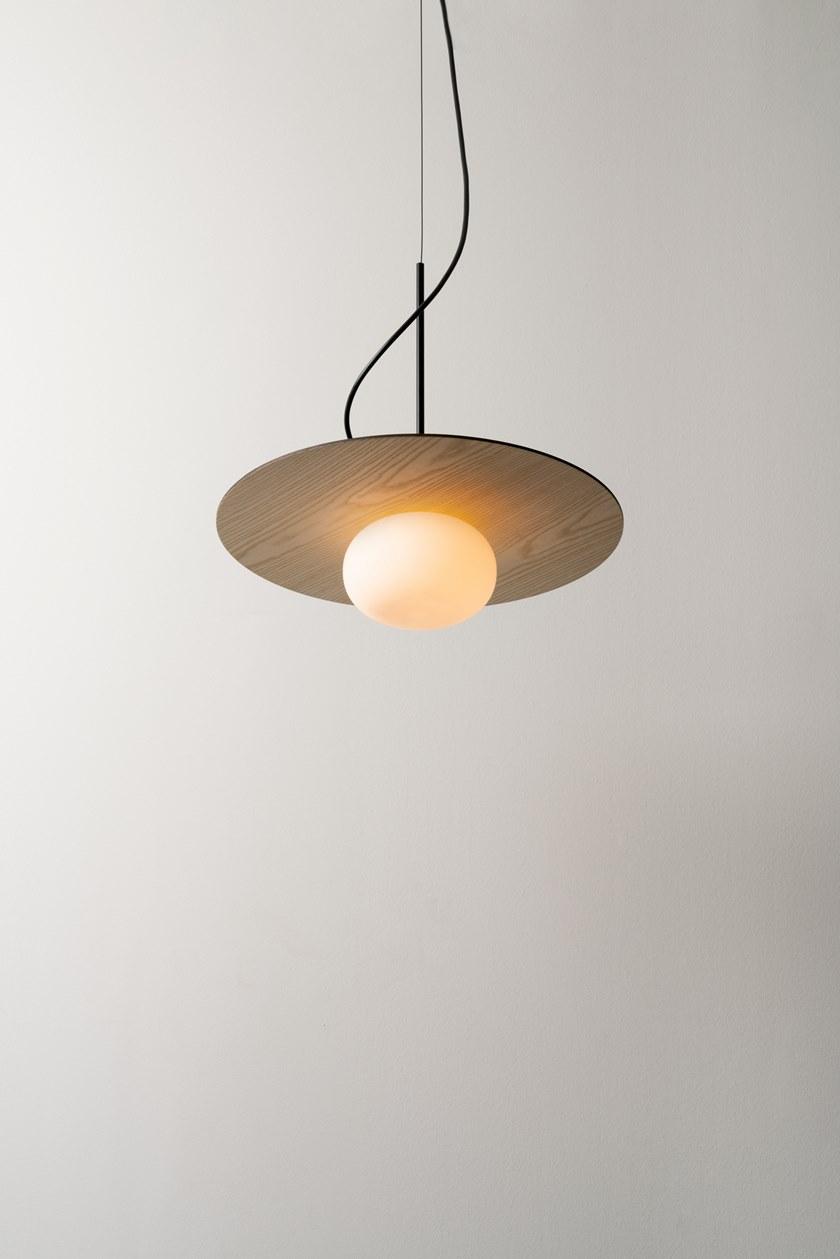 Milan Iluminacion Подвесной светильник из ясеня и дутого стекла Knock 6716 - Вид №1