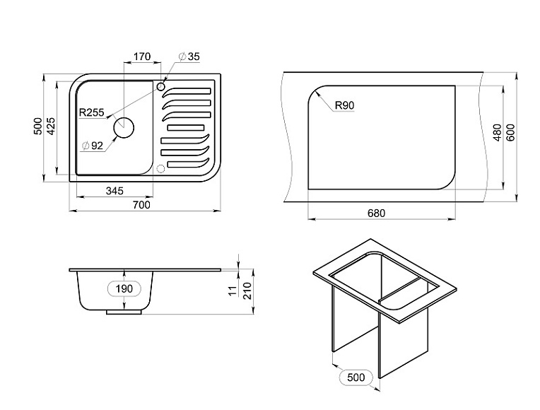7001, АРКТИК (БЕЛЫЙ), кухонная мойка, кварц GRANULA 7001-ST140 - Вид №3