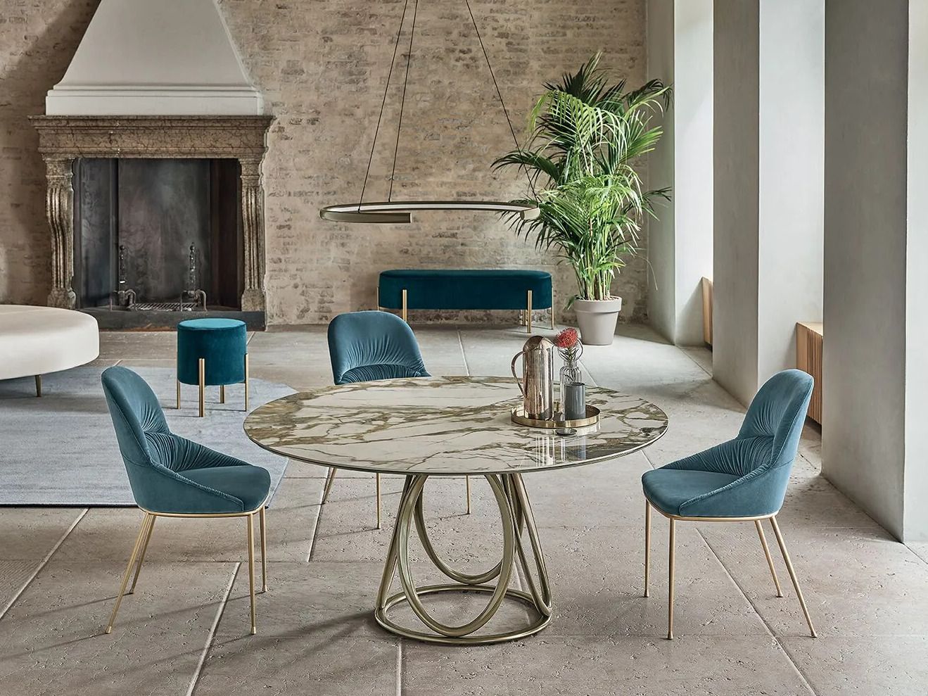 Круглый обеденный стол из нержавеющей стали и SuperMarmo Bontempi Casa LOUIS ARCH-00046545 - Вид №2