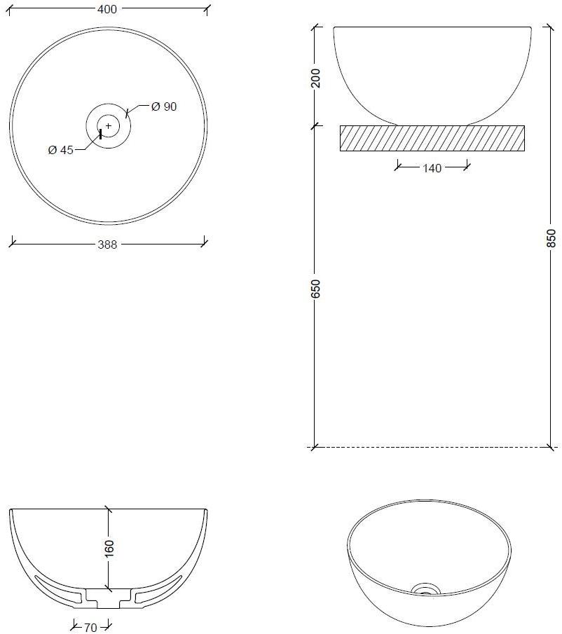 32180101,32160101 Накладная раковина на столешницу  овальная Alice Ceramica UNICA - Вид №10