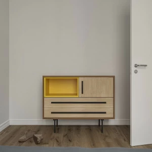 Тумба под телевизор с двумя ящиками 80х100 см светло-бежевая с желтым Модуль-E BRAGIN DESIGN TUBE 00-3862390 Бежевый;желтый