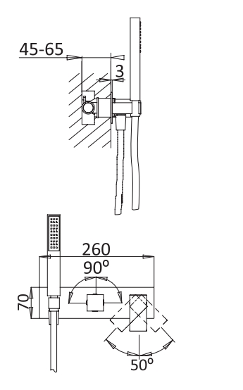 Встраиваемый смеситель для ванны, на 3 выхода, в комплекте с ручным душем CEZARES PORTA-VDM2-NOP - Вид №1