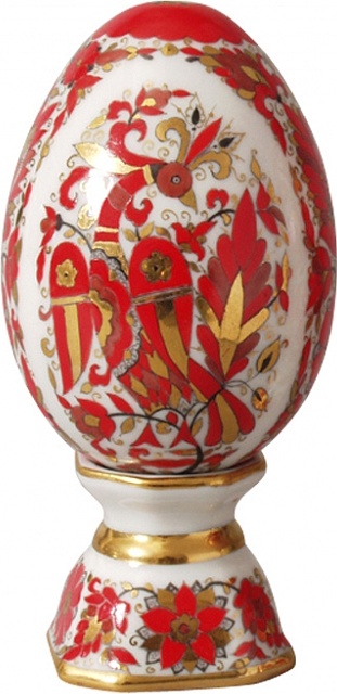 10595188 Императорский фарфоровый завод Яйцо пасхальное на подставке ИФЗ Русский орнамент, фарфор Твёрдый фарфор 