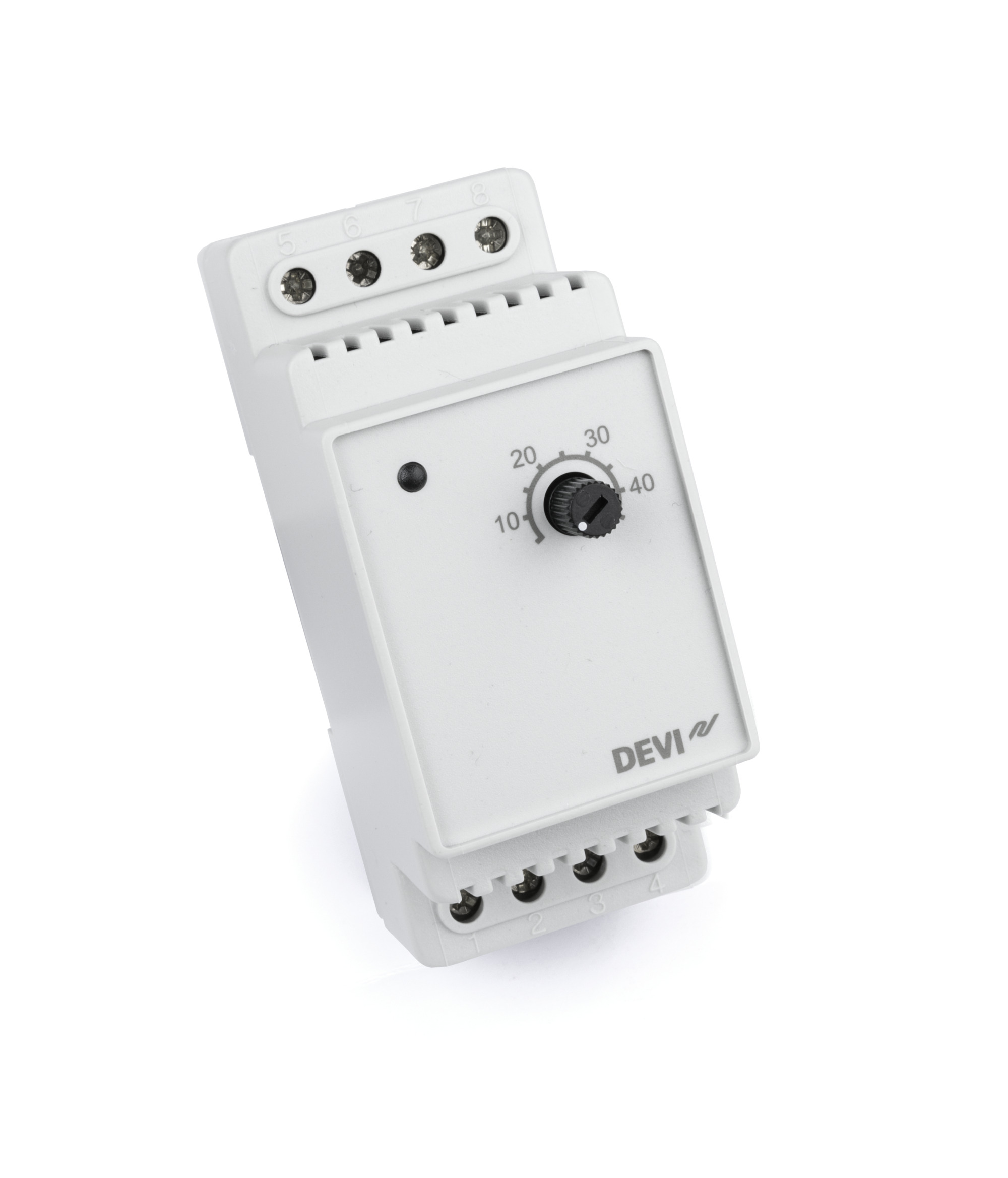 Danfoss DEVIreg™ 330 — терморегуляторы для установки в щиток на профиль DIN для систем антиобледенения, отопления, кондиционирования, подогрева труб, емкостей, обогрева помещений и подогрева полов DEVIreg 330 (+5+45С) терморегулятор 140F1072  - Вид №1