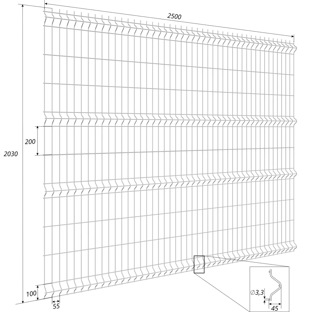 Grand Line 3D панель для забора Light 2.03×2.5 м - оцинкованная сталь 14026017 STLM-0004191 - Вид №5