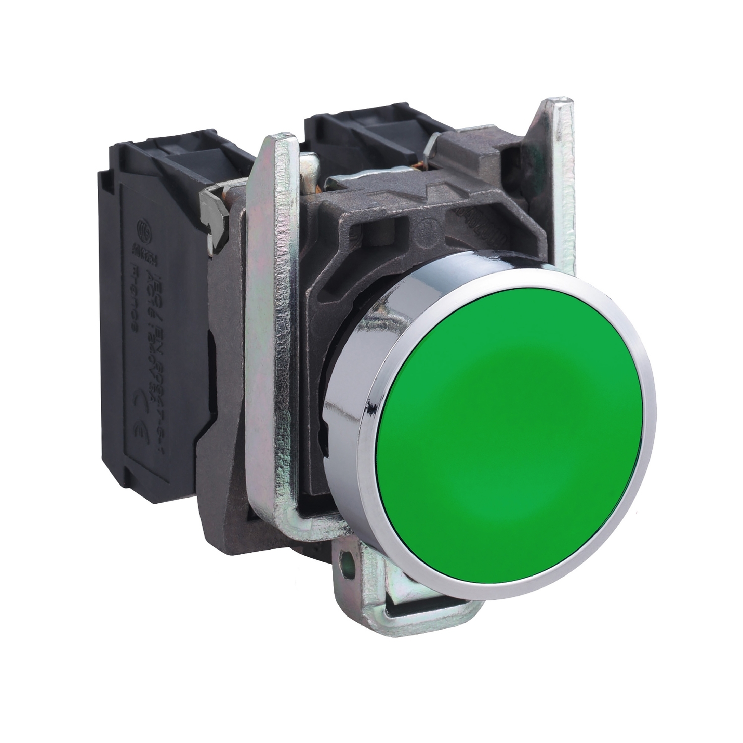 XB4BA35 , кнопка, металлическая, утопленная, зеленая, Ø22, 1 НО+1 НЗ, Schneider Electric Harmony XB4 