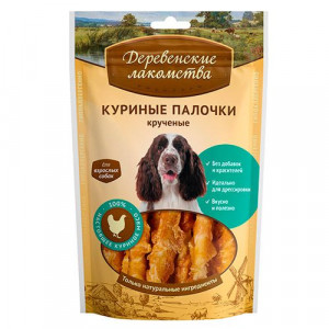 ПР0020411 Лакомство для собак Куриные палочки крученые 100г ДЕРЕВЕНСКИЕ ЛАКОМСТВА