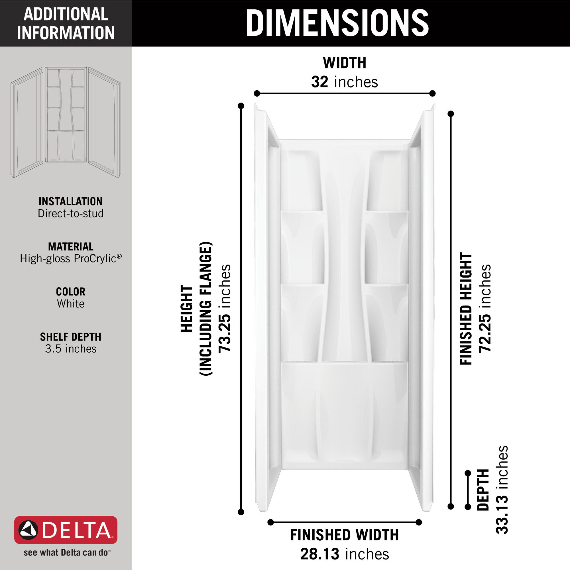 Настенная душевая кабина Classic 400 32 x 32 дюйма Delta Faucet B78910-3232-WH - Вид №8