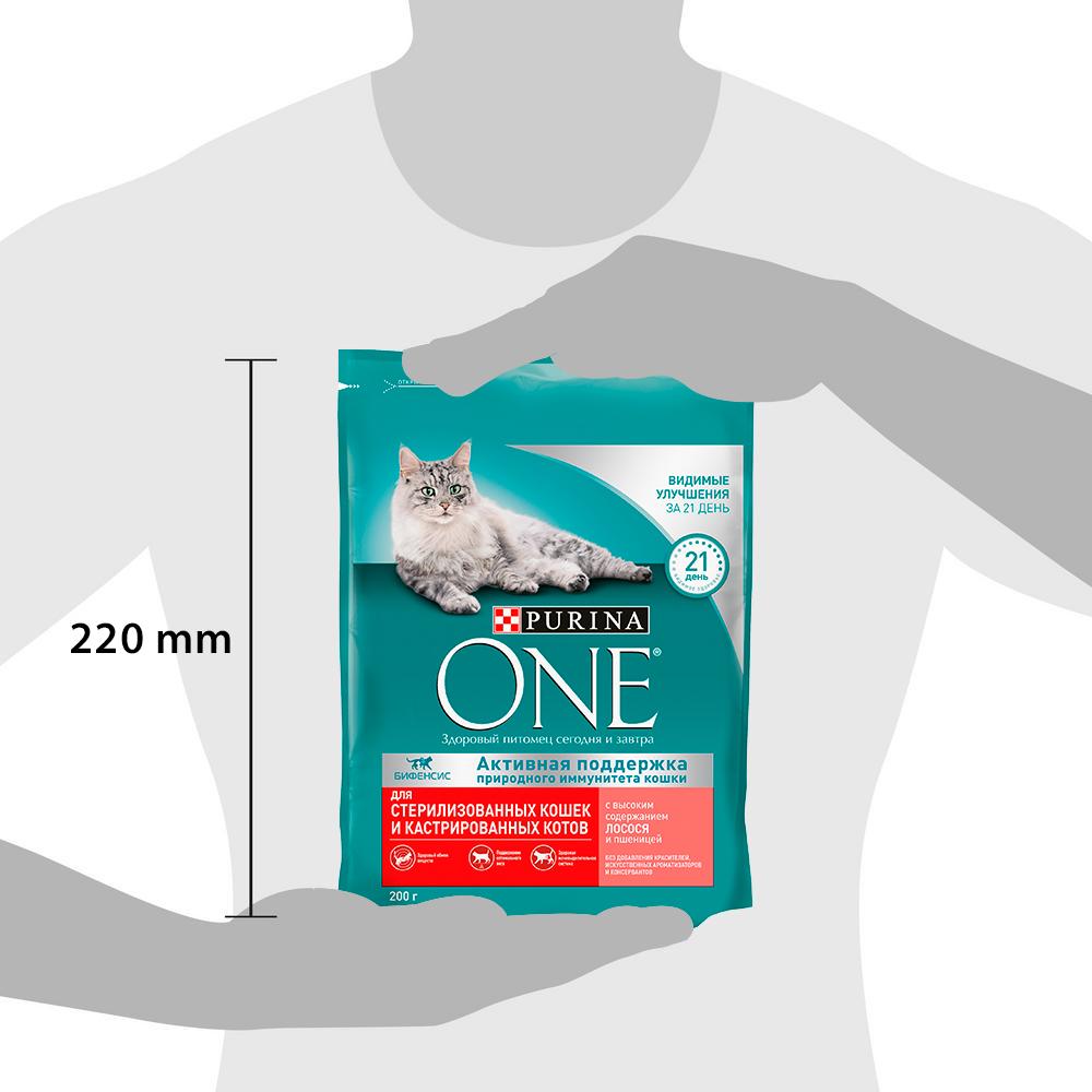 ПР0059653 Корм для кошек для стерилизованных, лосось, пшеница сух. 200г ONE  - Вид №7