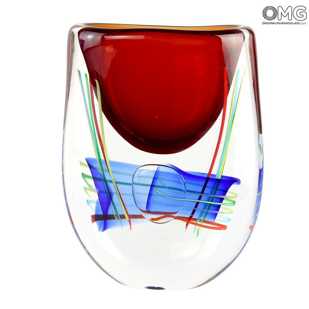4508 ORIGINALMURANOGLASS Ваза Мыльный пузырь - сине-красная - соммерсо - муранское стекло OMG 12 см  - Вид №1