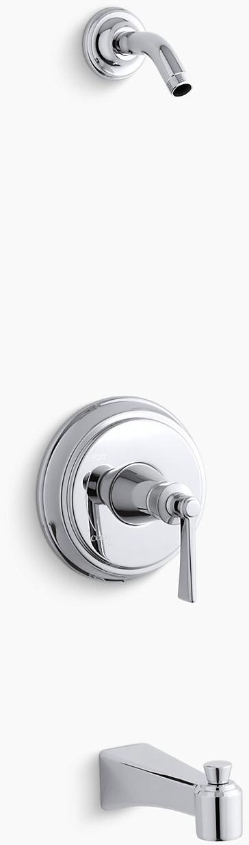 KOHLER Клапан для ванны и душа Archer Rite-Temp с рычажной ручкой и изливом, без насадки для душа K-TLS11077-4-CP 