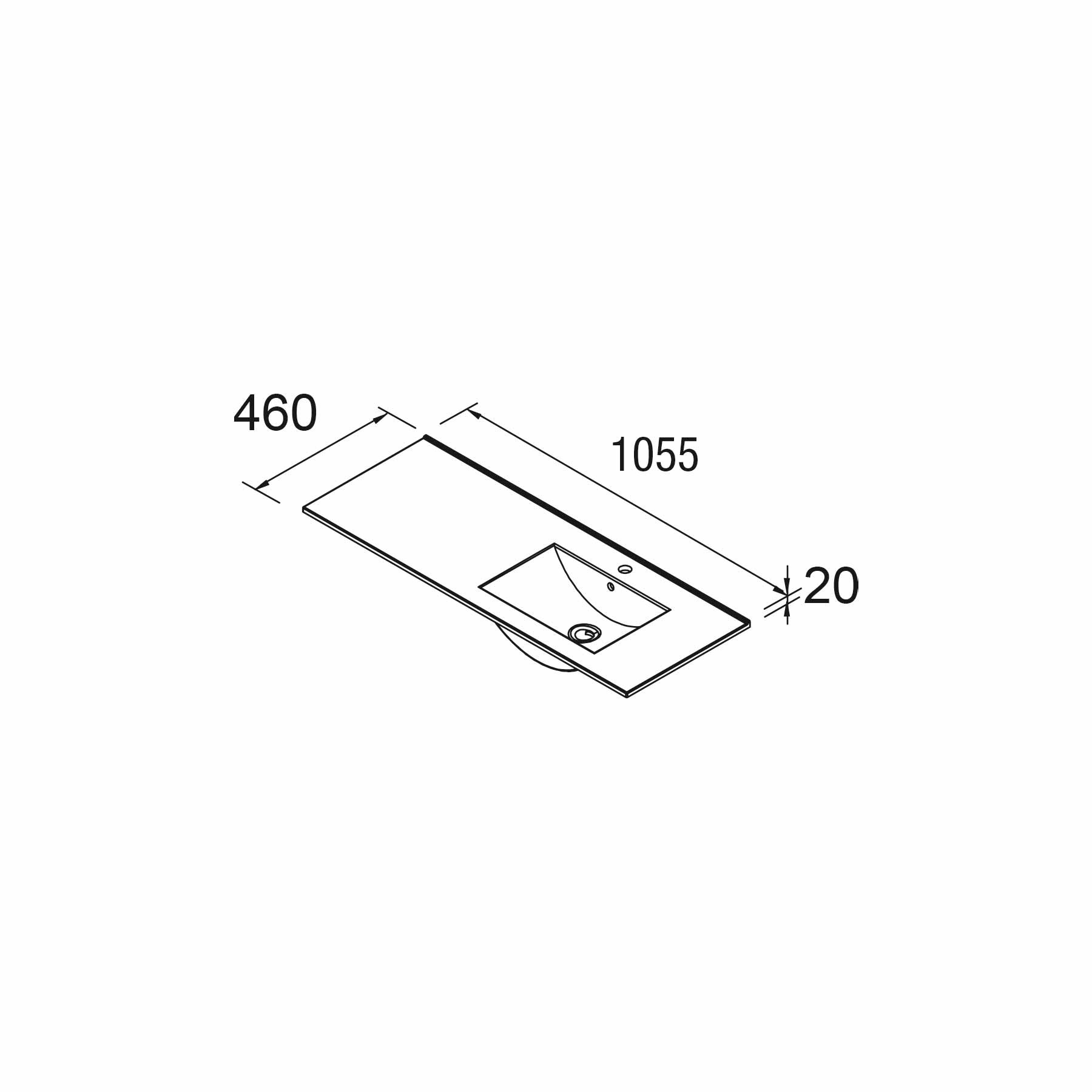 21093 SALGAR Раковина IBERIA 1055 Тумба слева БЕЛЫЙ ФАРФОР 1055 x 20 x 460 мм  - Вид №2