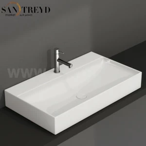 B6R81BI Подвесная раковина настенная прямоугольная Ceramica Globo T-EDGE белая