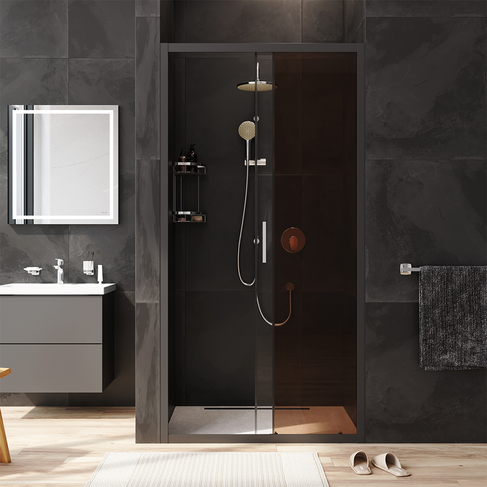 W90G-100-1-195BBr Solo Дверь душевая 100х195 стекло бронзовое профиль черный матовый AM.PM Gem - Вид №2