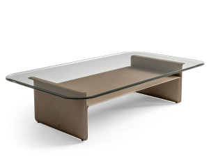 Низкий журнальный столик из кожи и стекла