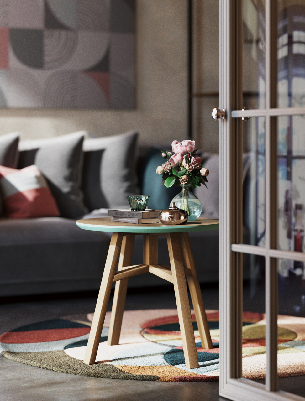 Приставной столик круглый натуральный дуб, коралловый 55 см Mack THE IDEA  210071 Бежевый  - Вид №2