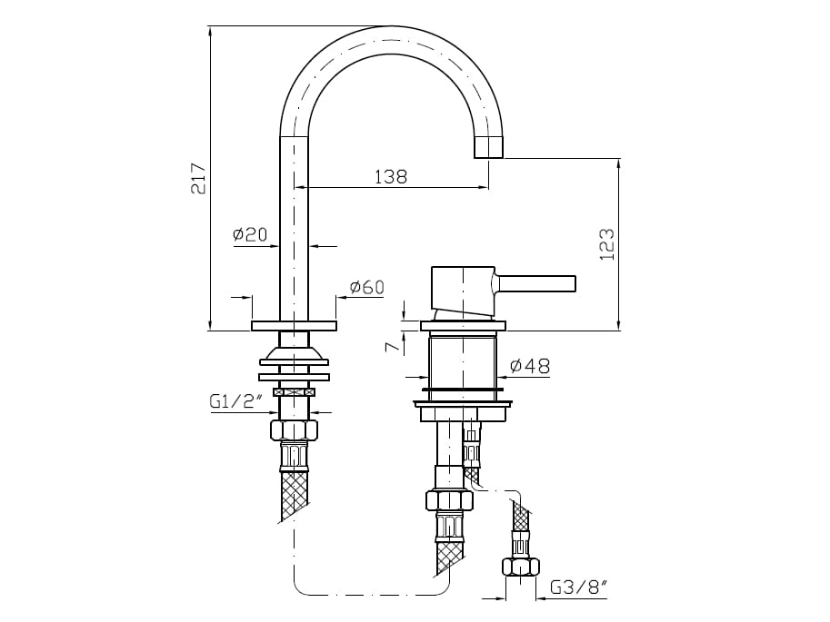 Смеситель для раковины с 2 отверстиями и аэратором Zucchetti Pan S ARCH-00056345 - Вид №10