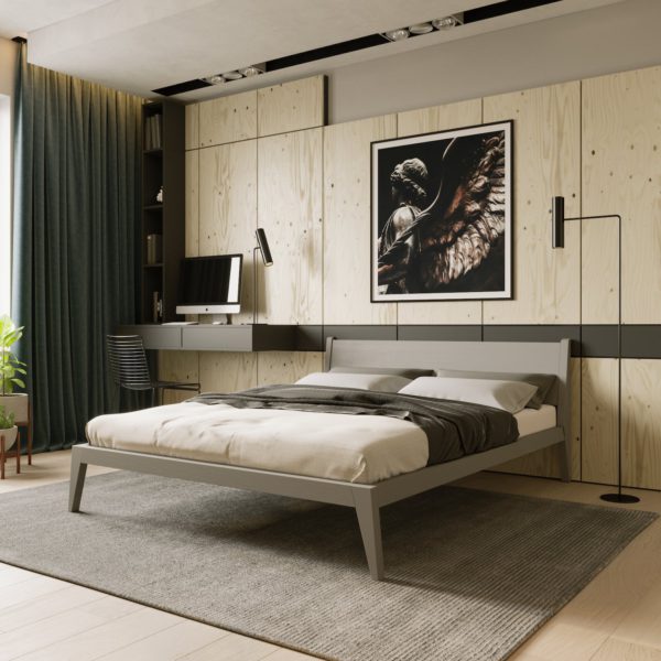 Кровать двуспальная 160х200 см серая с решеткой Fly BRAGIN DESIGN REPLACE 00-3862359 Серый  - Вид №3