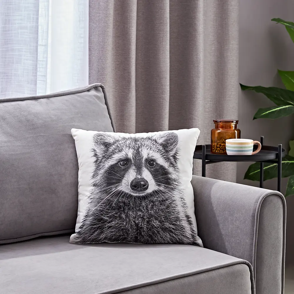 Декоративная подушка Seasons Енот 40x40 см бархат цвет черно-белый STLM-2126039 - Вид №4