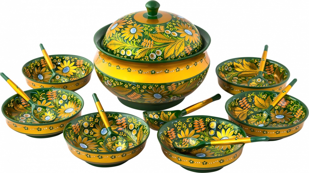 10660469 Хохломская Роспись Набор д/грибов 14 пр (Высшая категория) Дерево 