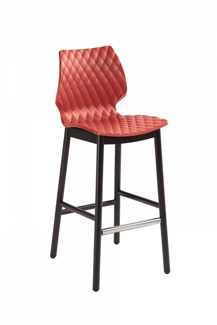 Uni 393 Барный стул на деревянной раме, 4 круглые ножки. Полипропиленовая оболочка. Et al. Uni