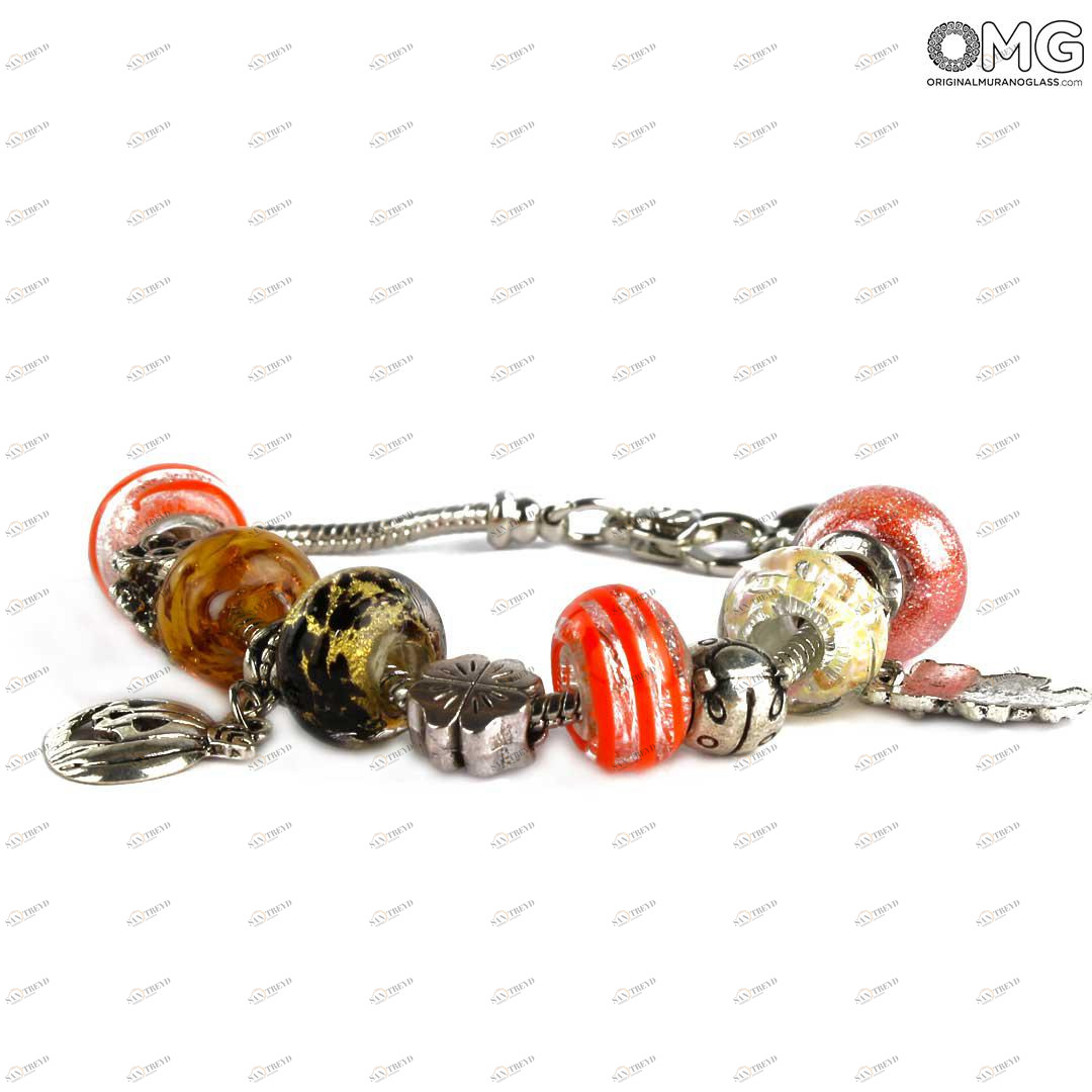 3734 ORIGINALMURANOGLASS Браслет в стиле Pandora с оранжевыми бусинами - муранское стекло OMG 23 см 