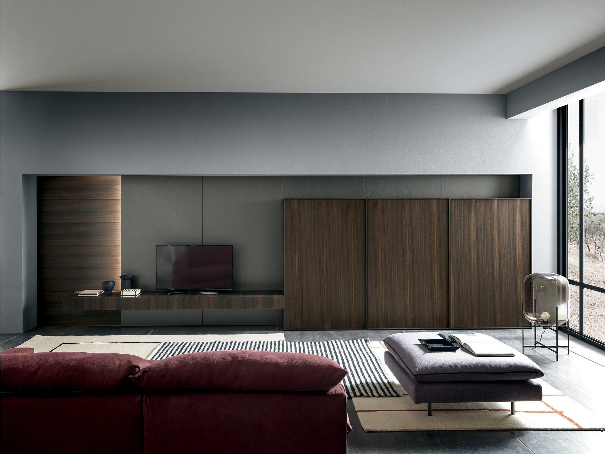 Оборудованная эвкалиптовая стена с подставкой для телевизора MODULNOVA рамка ARCH-00140106