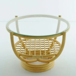 Кофейный столик круглый со стеклянной столешницей 50х70 см мед Calamus Rotan VINOTTI  00-3885258 Желтый