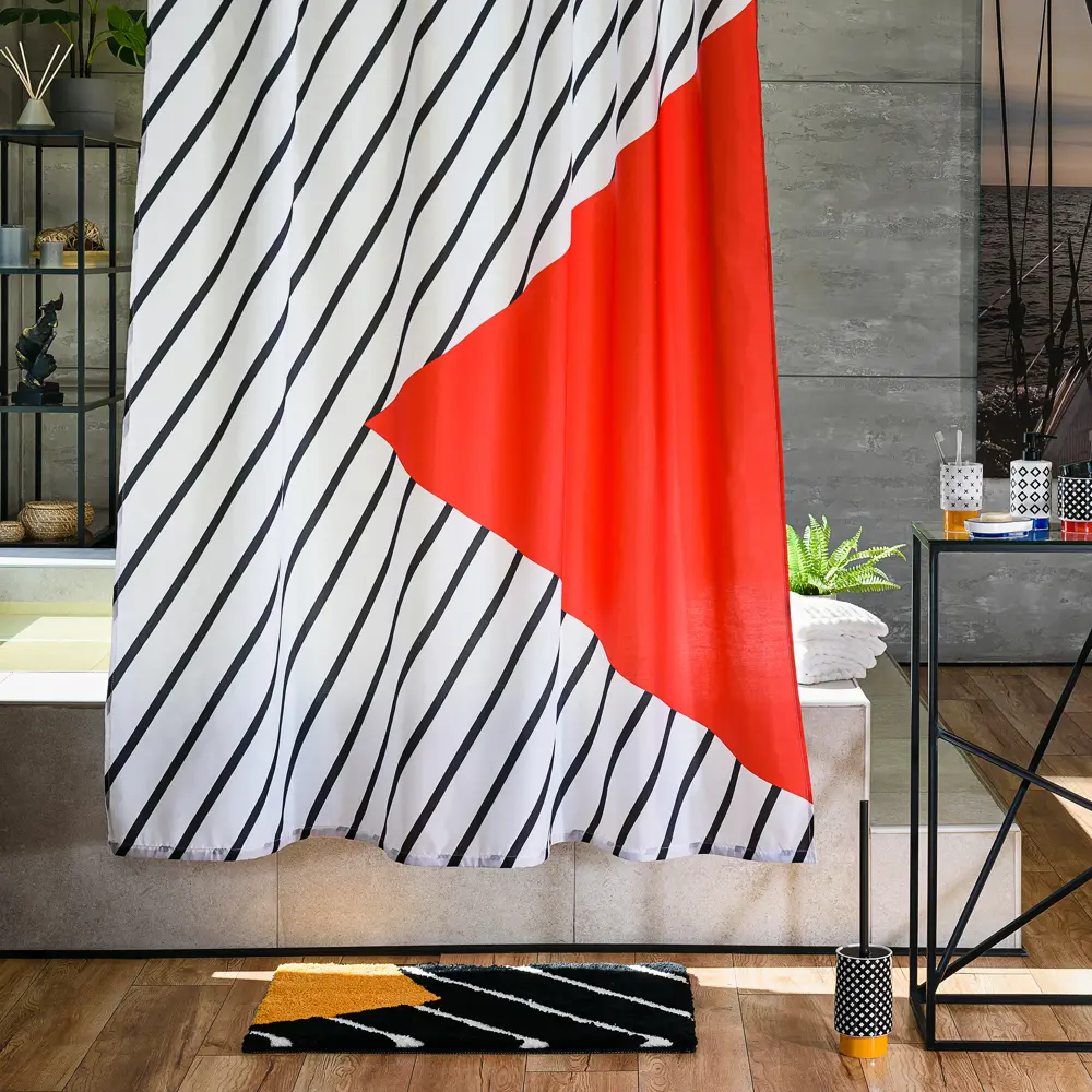 Штора для ванны Moroshka Memphis 180x200 см полиэстер цвет белый/красный STLM-2058758 - Вид №8