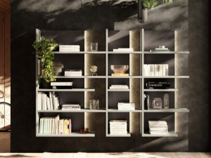 Деревянный подвесной книжный шкаф с освещением