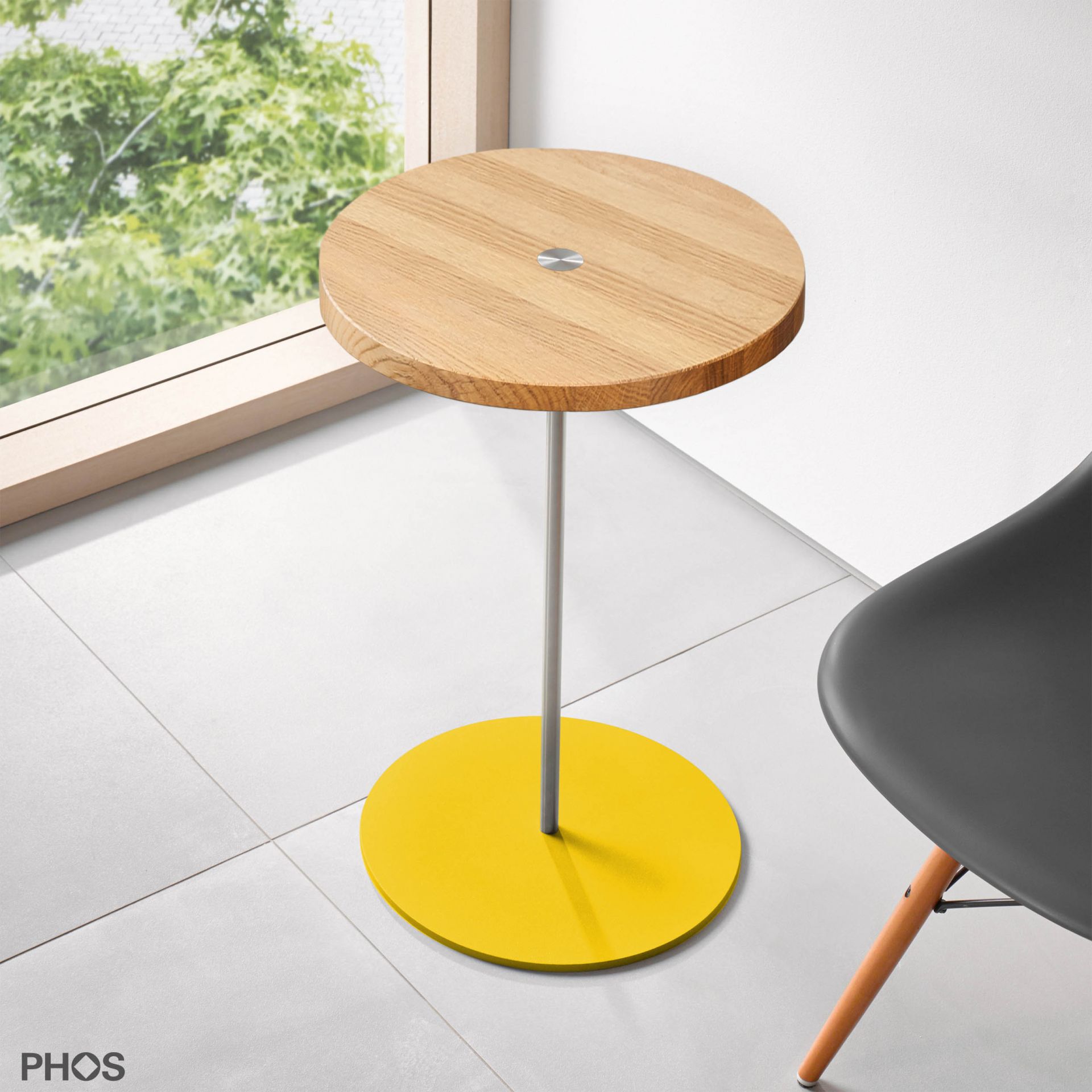 BT600-Eiche-BPGe Приставной столик, высота 60 см, столешница из дуба, основание желтое PHOS 