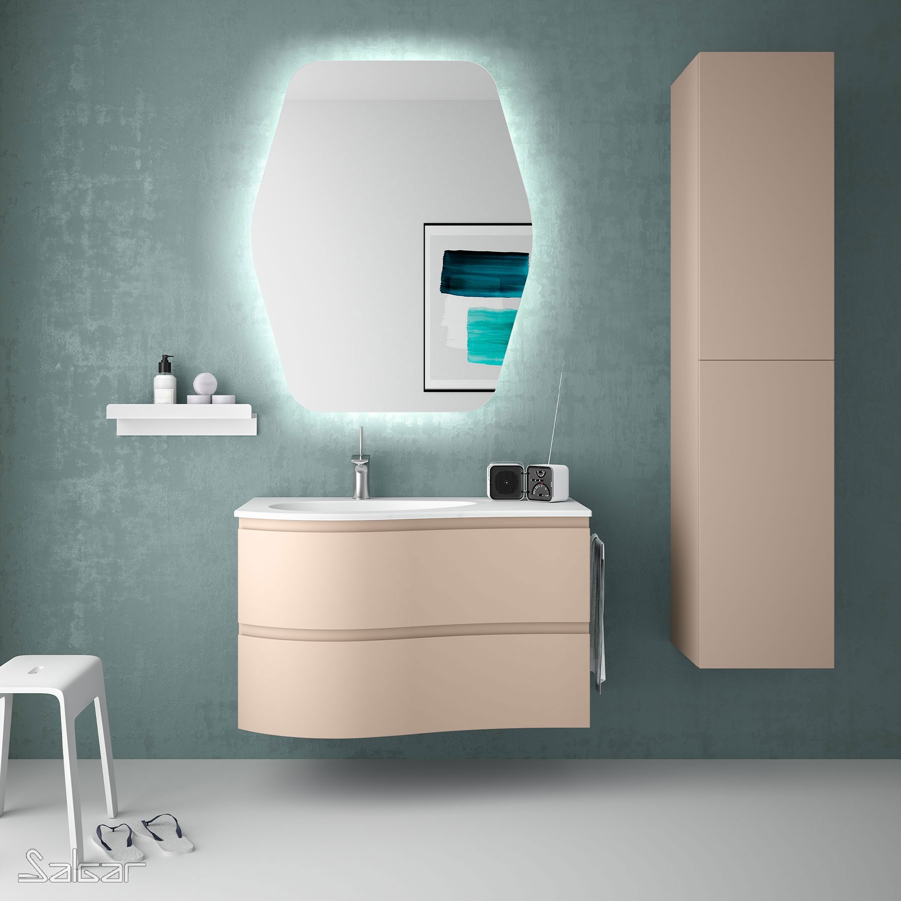 83856 SALGAR Подвесной умывальник MAM 900 MACCHIATO right 2 металлических ящика с soft close 897 x 540 x 505 мм Макиато 