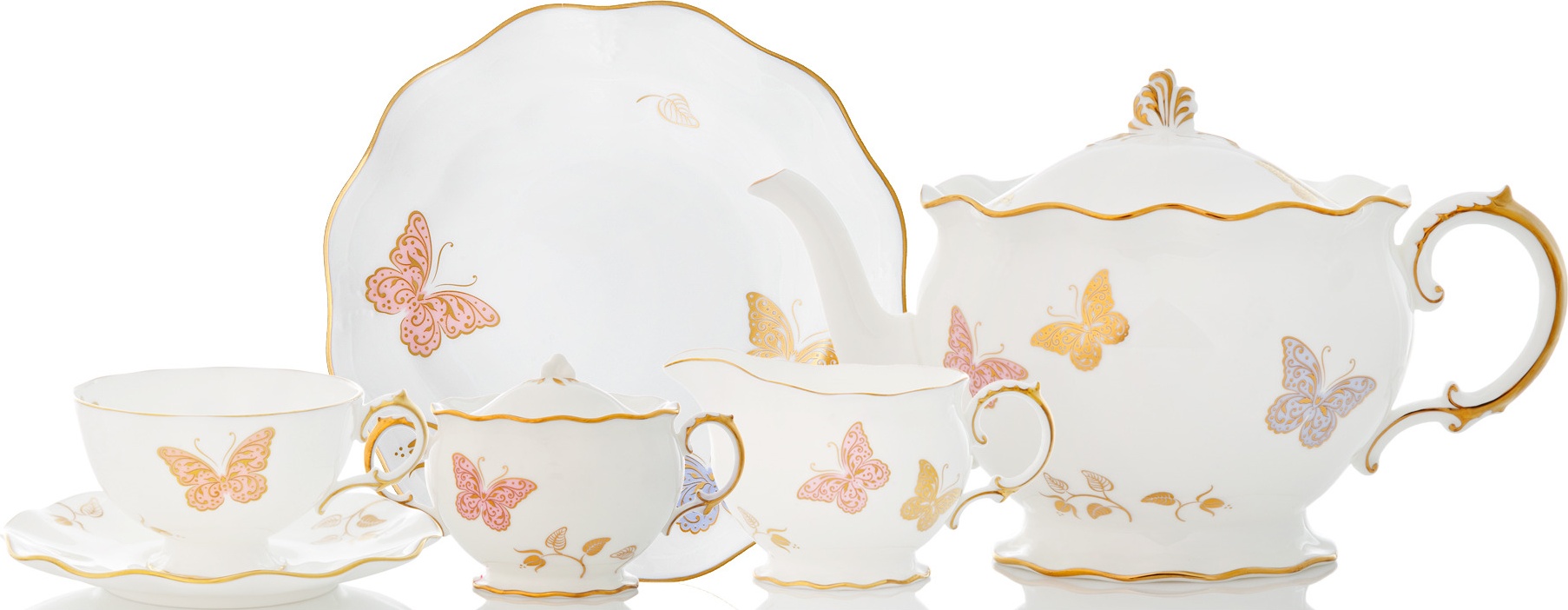 10593020 Royal Crown Derby Сервиз чайный Royal Crown Derby "Королевская бабочка" 6/21 (цветная) Фарфор костяной 