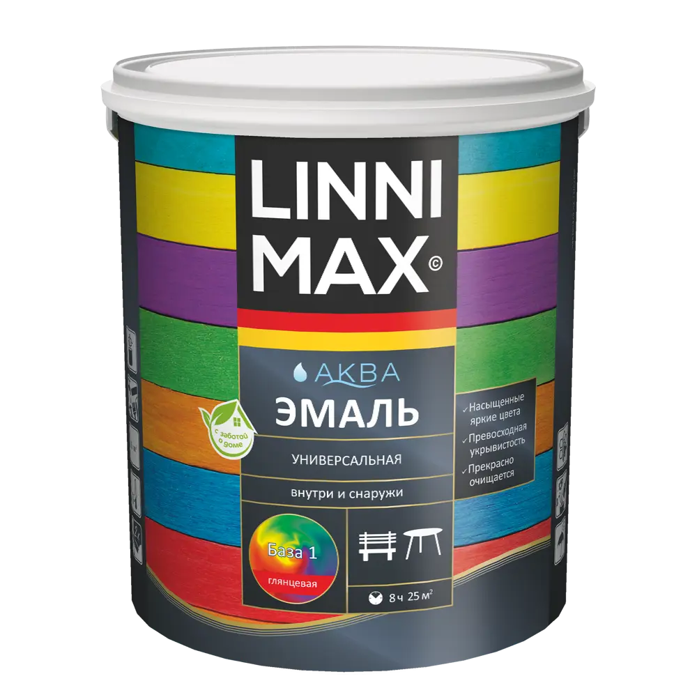 Эмаль универсальная LINNIMAX Аква глянцевая 2.5 л - белая база под колеровку 89379705 STLM-1418496