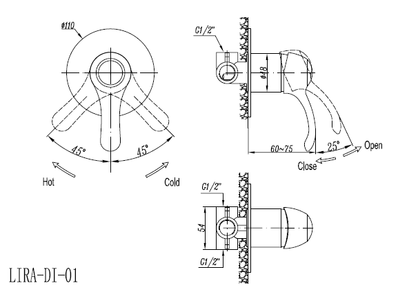 Встраиваемый смеситель для душа CEZARES LIRA-C-DIM-03 - Вид №1