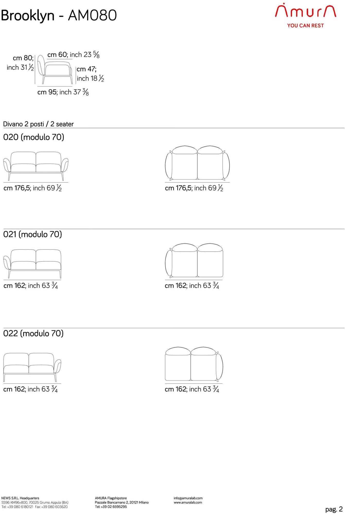 AMURA 2-местный тканевый диван Brooklyn Am080.020 - Вид №7