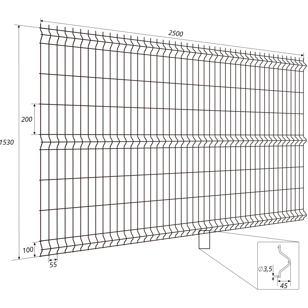 Grand Line 3D-панель для забора 1.53x2.5 м с антикоррозийной защитой 81990725 Light STLM-0016800 - Вид №3