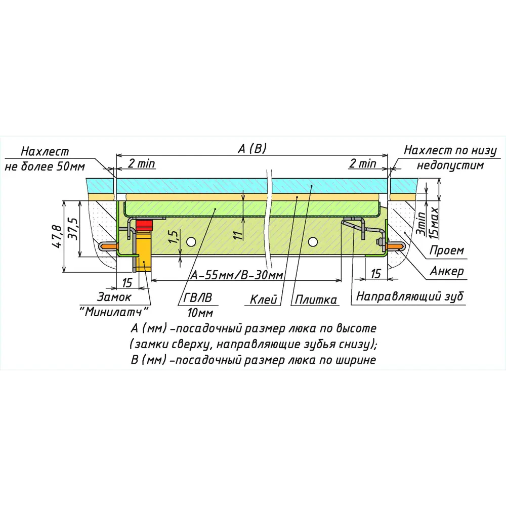 ХАММЕР Про - скрытый ревизионный люк под плитку 40×40 см с нажимным механизмом 89435262 STLM-1569212 - Вид №1