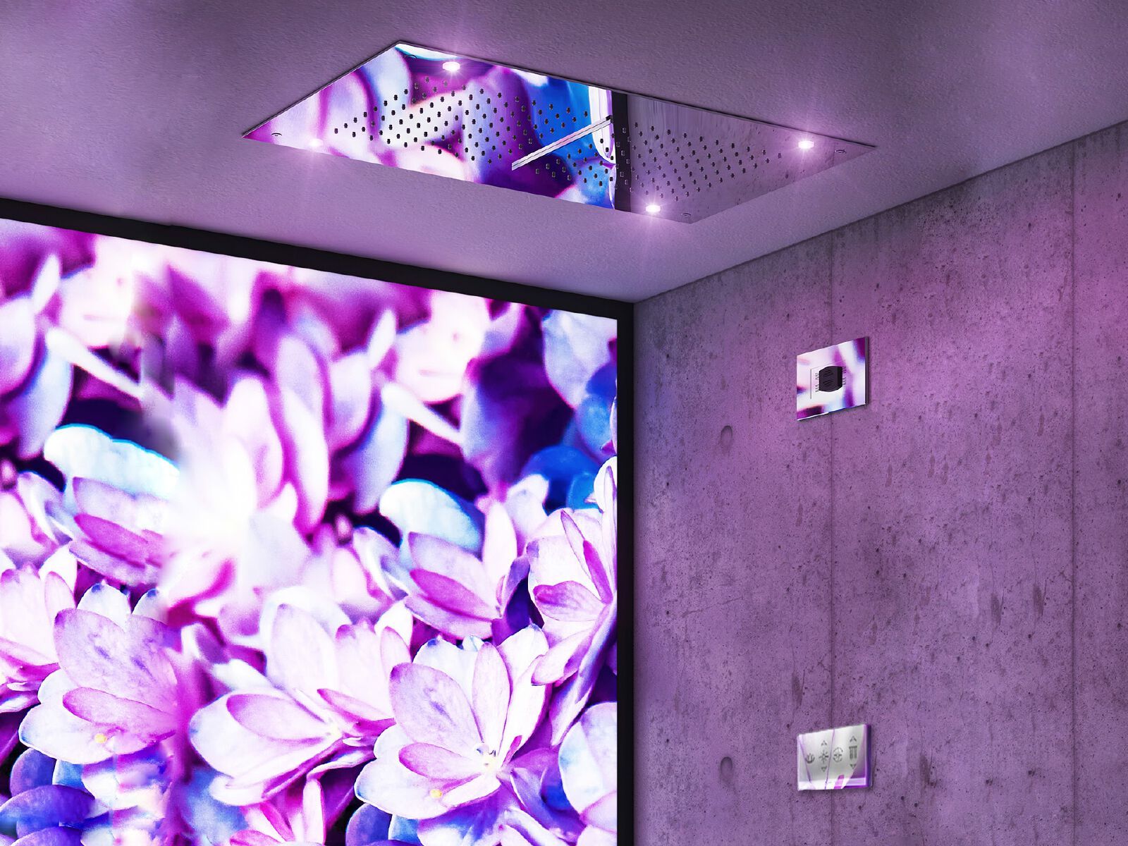 Прямоугольная потолочная душевая головка из нержавеющей стали с хромотерапией Aquademy Milano Cortina Spa ARCH-00119951