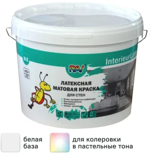 Краска для стен Rav InterieurLatex матовая цвет белый база А 10 л 82127817 STLM-2180797