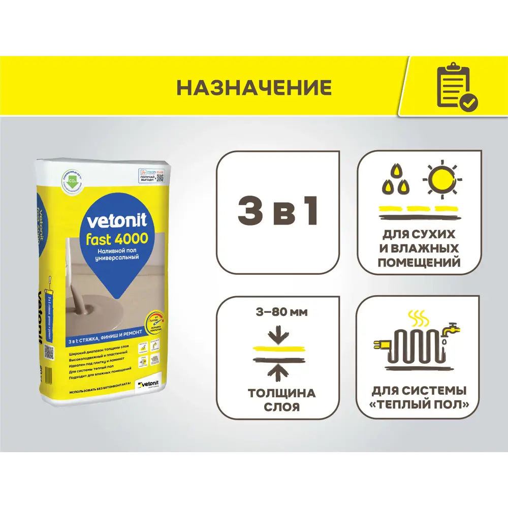 VETONIT Fast 4000 - быстротвердеющая смесь для выравнивания пола 20 кг 82036292 STLM-1424407 - Вид №3