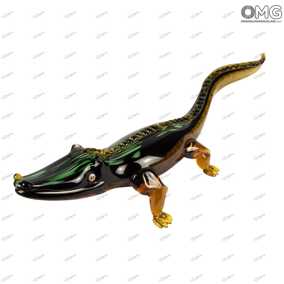 2917 ORIGINALMURANOGLASS Скульптура Чёрный Аллигатор - Original Murano Glass OMG 65 см 