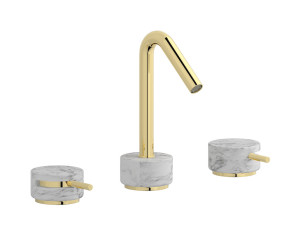 Смеситель для раковины на 3 отверстия с коротким изливом в комплекте с донным клапаном. WE ARE IB mr392ii_1 Pale Gold Marmo